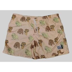 Swim Shorts Ambsm Mens Medium Yellow Lions Tigers Bear Print Lined Drawstring